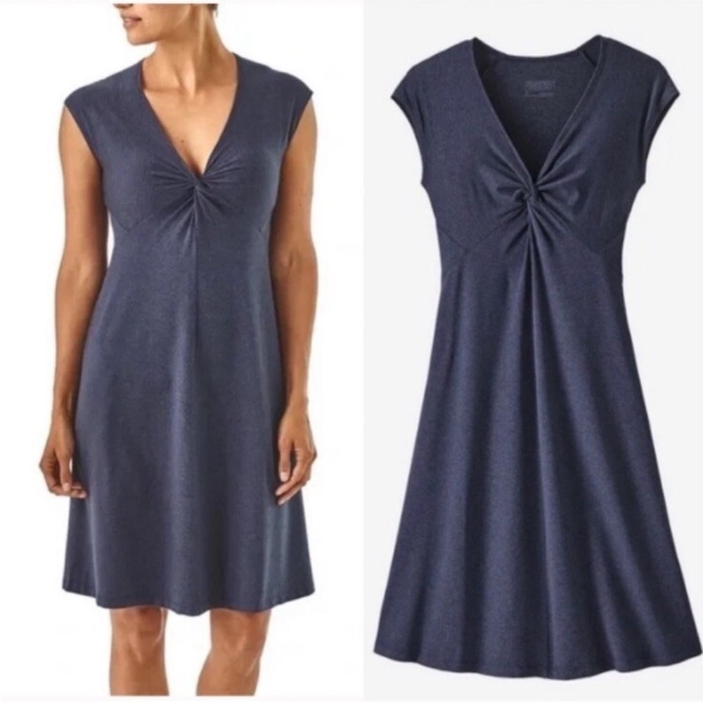 Patagonia brushed blue twist front short sleeve dress blue M Bandha